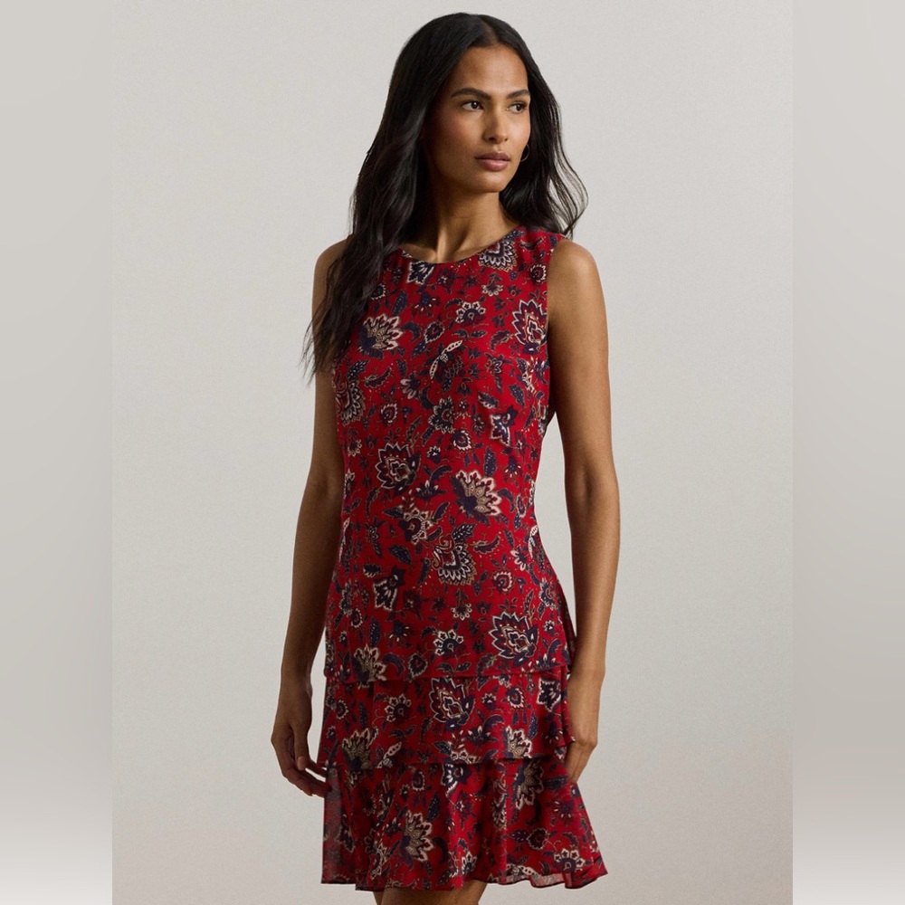 Lauren Ralph Lauren Floral Red Sleeveless Dress